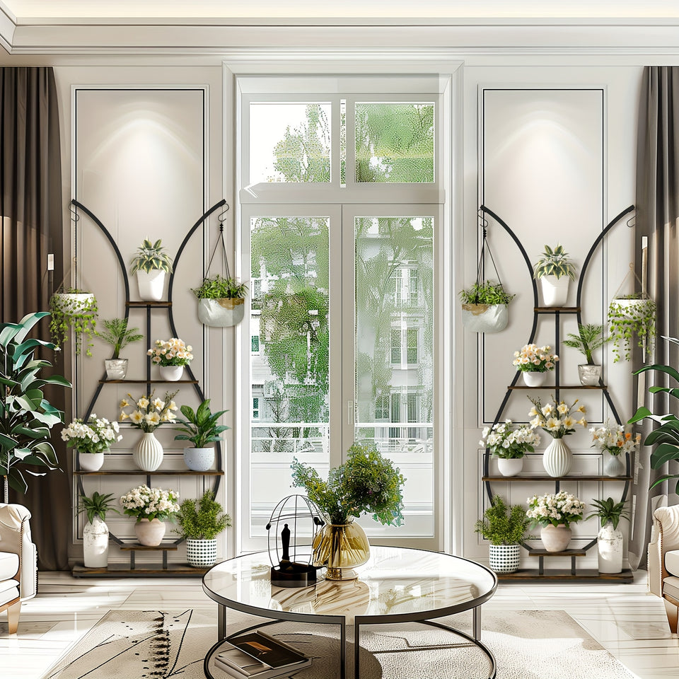 Supporto per piante a forma di vaso, struttura in metallo, per interni, a 5 ripiani, con gancio per appendere, espositore per fioriere multiple, per la decorazione di casa, soggiorno, balcone