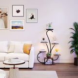 8-Tier Indoor Plant Stand with Sturdy Wood Top & Sturdy Metal Frame - 8-Tier Vertical Space-Saving Flower Shelf, Irregular Shape Design for Potted Plants, Houseplants, Balcony, Living Room, Office - Modern Farmhouse Style Dis