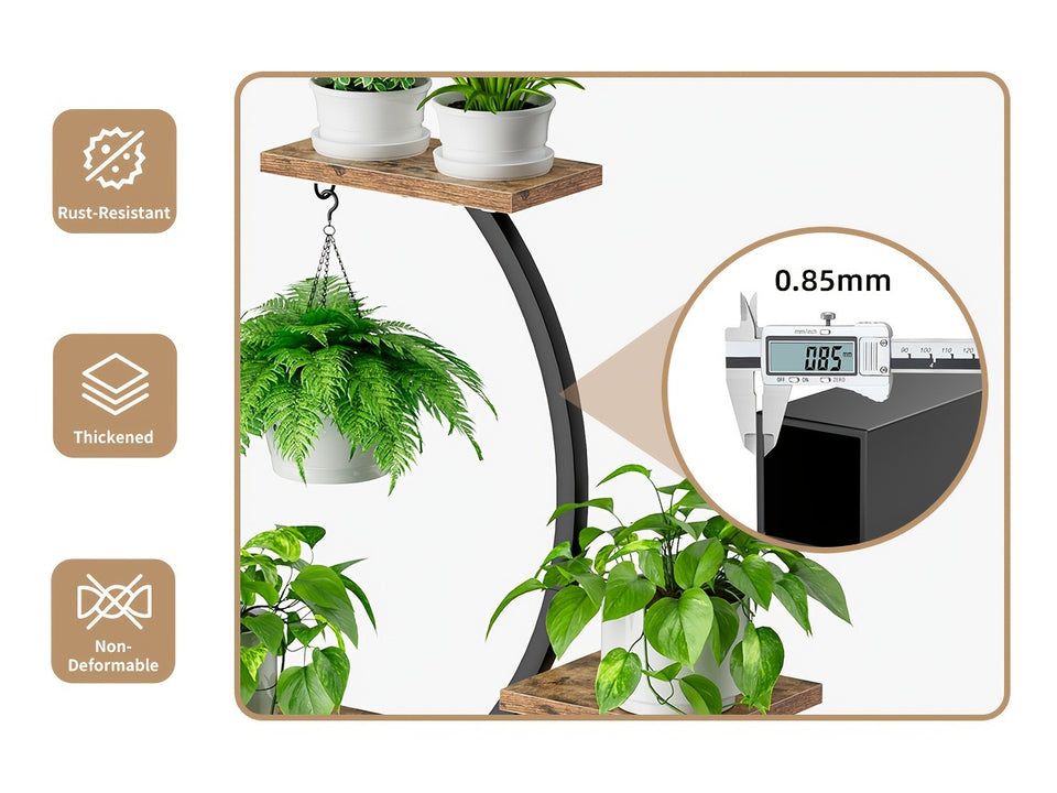 Plant Stand Indoor with Grow Lights, Multi-functional Metal Display Stand, 157cm High & 8 Storey Indoor Shelf for Multiple Plants, Curved Shape Plant Stand, Suitable for Living Room, Courtyard, Balcony, Corner (Without Adapte
