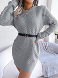 Women's Solid Color Plaid Long Sleeve Knitted Slip Dress