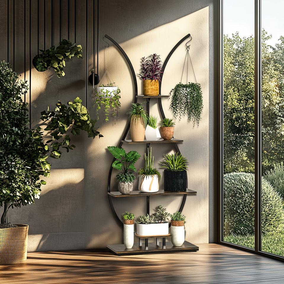 Supporto per piante a forma di vaso, struttura in metallo, per interni, a 5 ripiani, con gancio per appendere, espositore per fioriere multiple, per la decorazione di casa, soggiorno, balcone