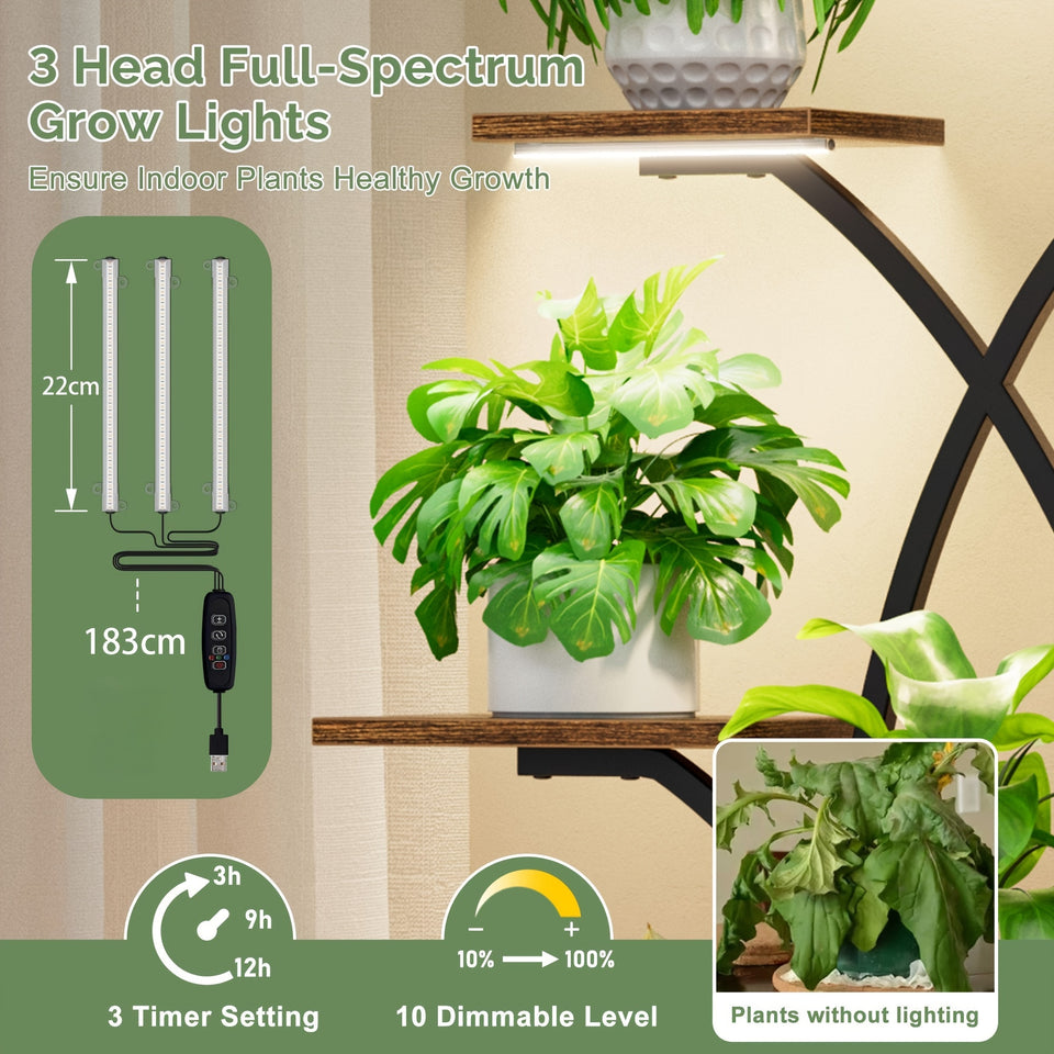 A Single Indoor Plant Stand with a Growth Light, an 8-Tier Tall Corner Storage Rack, a 157.7Cm Multifunctional Metal Display Shelf Suitable for Plants, Books, And Ornaments, a Curved Design Shelving Unit Ideal for Living Room