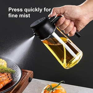 1pc Portable Spray And Squeeze Oil Bottle 2-In-1 | Olive Oil Sprayer And Pourer, 470Ml Plastic Kitchen Oil Mist Sprayer, Suitable for Cooking, Grilling, Air Fryers, Baking, Salads