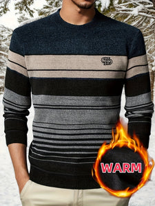 Men's Thermal Long Sleeve Sweater - Heavy Warm Winter Knit Sweater with Round Neck, Black/Gray/Beige/Blue/Red/White/Striped Patterns, Casual & Formal Outfits, Easy Care (Hand Wash/Dry Clean) - Ideal for Everyday & Formal Even