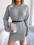 Women's Solid Color Plaid Long Sleeve Knitted Slip Dress