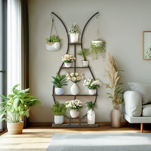 Supporto per piante a forma di vaso, struttura in metallo, per interni, a 5 ripiani, con gancio per appendere, espositore per fioriere multiple, per la decorazione di casa, soggiorno, balcone