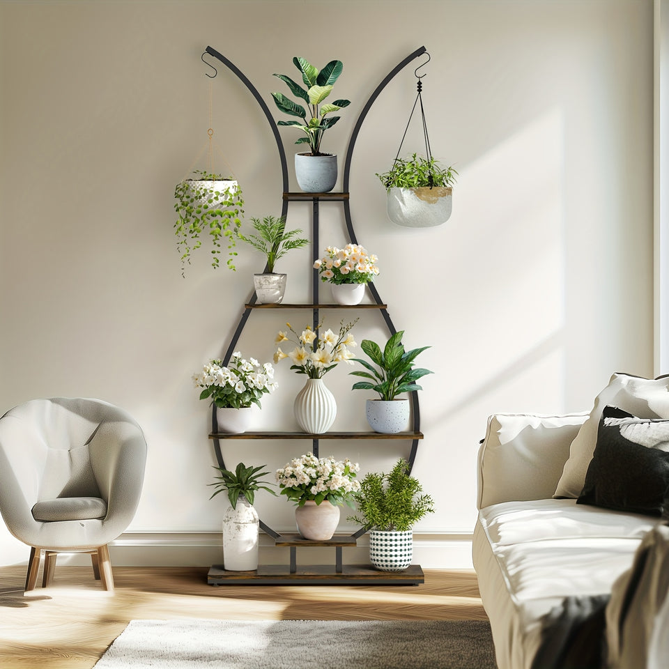 Supporto per piante a forma di vaso, struttura in metallo, per interni, a 5 ripiani, con gancio per appendere, espositore per fioriere multiple, per la decorazione di casa, soggiorno, balcone