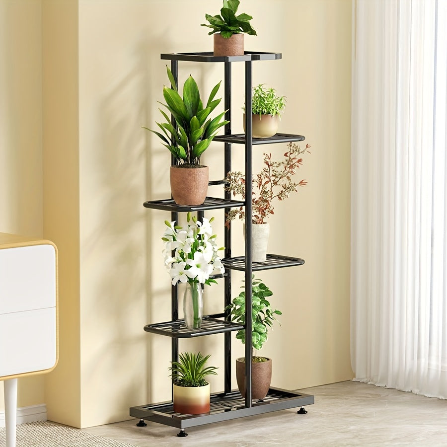 1 supporto per piante in metallo nero lucido Youngsters - Versatile portavasi per interni ed esterni a 4/5/6/7/8 livelli, resistente scaffalatura multistrato per patio, giardino, angolo, balcone, arredamento per soggiorno - Non richiede montaggio