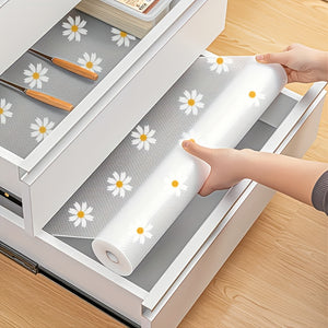 1 Roll of Daisy Design Waterproof Cabinet Liner - Easy to Clean Plastic Mat, Waterproof, Oil-Proof, And Non-Slip Durable Shelf Liner | Can Be Cut to Fit, Suitable for Kitchen, Refrigerator, Table, And Drawer Organization - Le