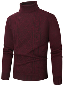 Maglione da uomo con fodera in pile spesso - Manica lunga, caldo invernale, rosso, vestibilità regolare, casual, per autunno/inverno, outfit quotidiani e formali, lavorato a maglia