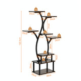 8-Tier Indoor Plant Stand with Sturdy Wood Top & Sturdy Metal Frame - 8-Tier Vertical Space-Saving Flower Shelf, Irregular Shape Design for Potted Plants, Houseplants, Balcony, Living Room, Office - Modern Farmhouse Style Dis