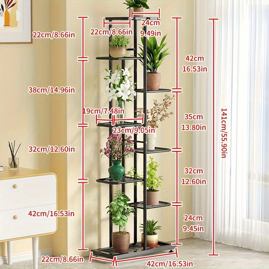 1 supporto per piante in metallo nero lucido Youngsters - Versatile portavasi per interni ed esterni a 4/5/6/7/8 livelli, resistente scaffalatura multistrato per patio, giardino, angolo, balcone, arredamento per soggiorno - Non richiede montaggio