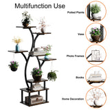 8-Tier Indoor Plant Stand with Sturdy Wood Top & Sturdy Metal Frame - 8-Tier Vertical Space-Saving Flower Shelf, Irregular Shape Design for Potted Plants, Houseplants, Balcony, Living Room, Office - Modern Farmhouse Style Dis