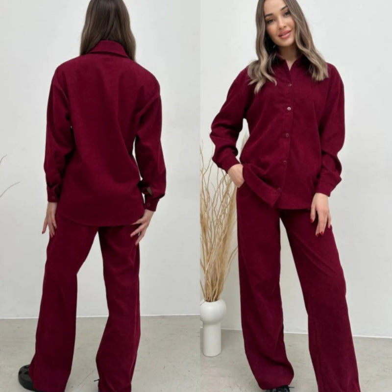 Casual Long-sleeve Top And Elastic-waist Pants Two-piece Set
