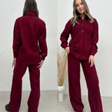Casual Long-sleeve Top And Elastic-waist Pants Two-piece Set