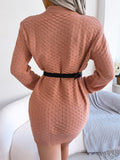 Women's Solid Color Plaid Long Sleeve Knitted Slip Dress