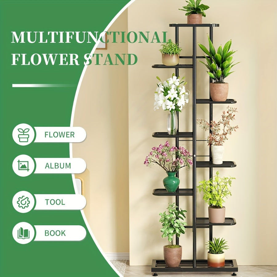 1 supporto per piante in metallo nero lucido Youngsters - Versatile portavasi per interni ed esterni a 4/5/6/7/8 livelli, resistente scaffalatura multistrato per patio, giardino, angolo, balcone, arredamento per soggiorno - Non richiede montaggio