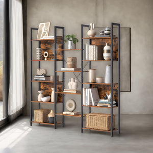 Libreria, scaffale portaoggetti con 14 ripiani, struttura in metallo, soggiorno, ufficio, stile industriale, 24 x 158 x 166 cm