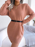 Women's Solid Color Plaid Long Sleeve Knitted Slip Dress