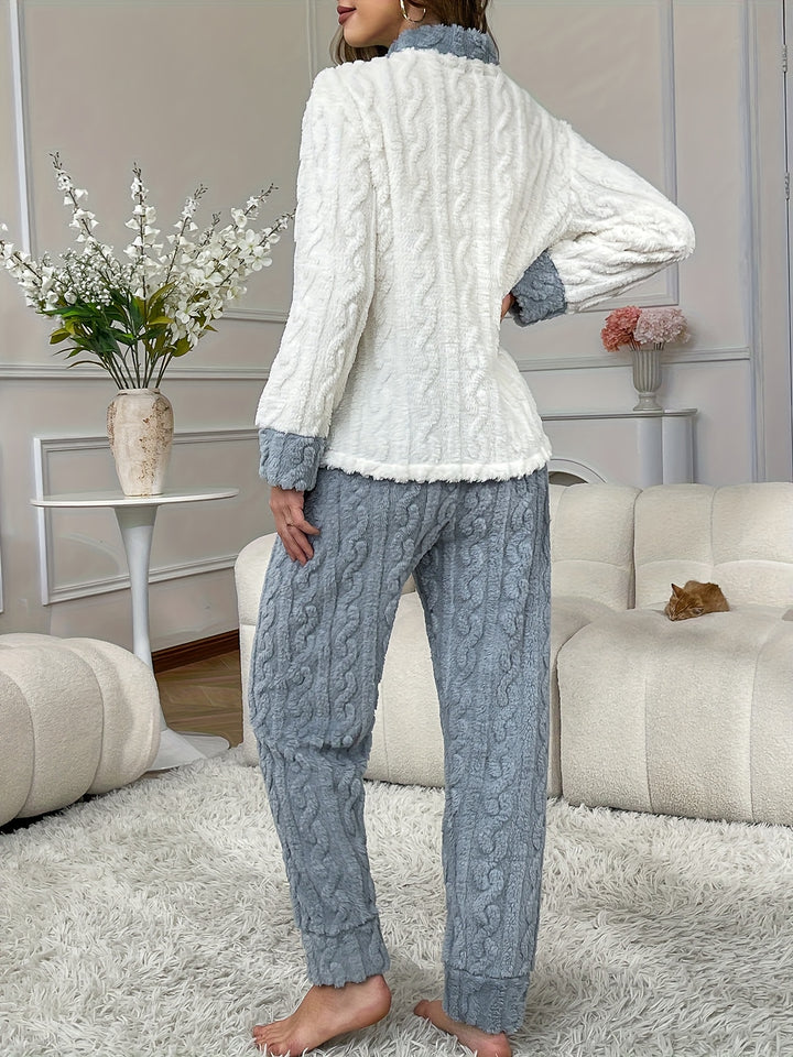 Pigiama autunno/inverno, manica lunga e gambe lunghe, orso ricamato con motivo a canguro, caldo, comodo, casual, in jacquard, per adolescenti