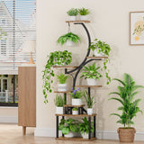 Plant Stand Indoor with Grow Lights, Multi-functional Metal Display Stand, 157cm High & 8 Storey Indoor Shelf for Multiple Plants, Curved Shape Plant Stand, Suitable for Living Room, Courtyard, Balcony, Corner (Without Adapte