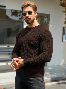 Maglione invernale caldo da uomo - Pullover casual morbido con scollo rotondo e maniche lunghe, vestibilità comoda, tinta unita (beige/blu navy/nero/marrone), giacca spessa lavabile in lavatrice per il freddo, ufficio e abbigliamento casual