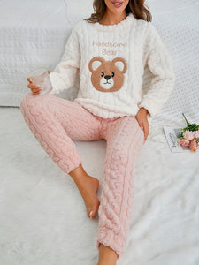 Pigiama caldo e spesso per autunno e inverno, in velluto, a maniche lunghe, con pantaloni in flanella e top a forma di orso. Set di indumenti da notte invernali.