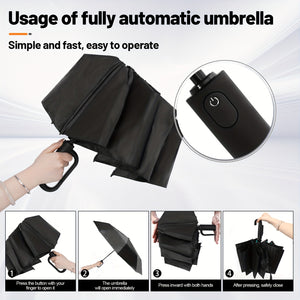 Automatic Umbrella with 10-Rib Windproof Design & UPF50+ - Dual-Tone Black/Mint Green Loop Buckle Closure, 3-Knee & 1-Elbow Reinforced, Compact Foldable Travel Umbrella for Men & Women, Umbrella Heavy Duty Windproof, Outdoor