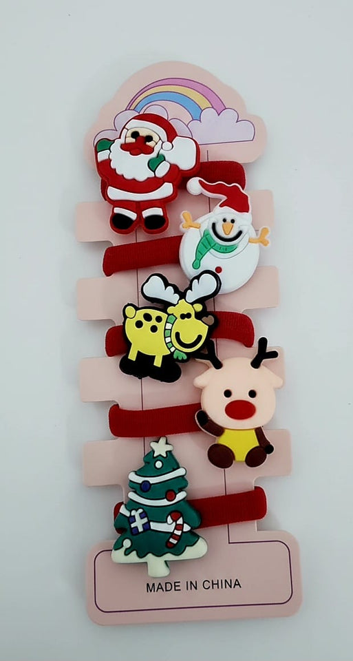Set di 5 elastici per capelli natalizi | Fasce per capelli con ciondoli in silicone per le feste per bambine e bambini | Babbo Natale, pinguino, pupazzo di neve