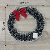 Ghirlanda Natalizia Decorativa 32×32 cm con Fiocco Rosso – Tinsel Bianco e Verde 