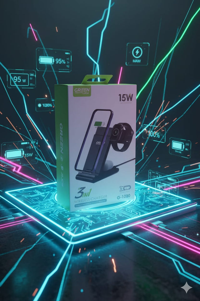 Supporto di ricarica wireless pieghevole veloce 2 in 1 verde da 15 W