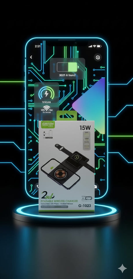 Supporto di ricarica wireless pieghevole veloce 2 in 1 verde da 15 W