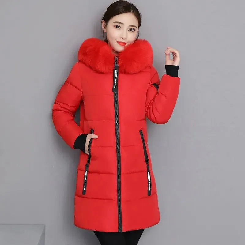 New Parka Women 2022 Winter Jacket Women Coat Hooded Outwear Female Parka Thick Waem Cotton Padded Fur collar Winter Basic Coats