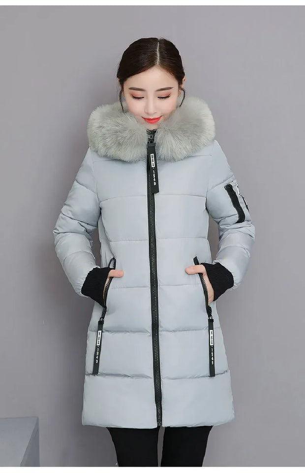New Parka Women 2022 Winter Jacket Women Coat Hooded Outwear Female Parka Thick Waem Cotton Padded Fur collar Winter Basic Coats