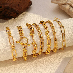 Bracciale con ciondolo a catena spessa multistrato Figaro in acciaio inossidabile, motivo geometrico, stile hip-hop europeo e americano, con chiusura OT