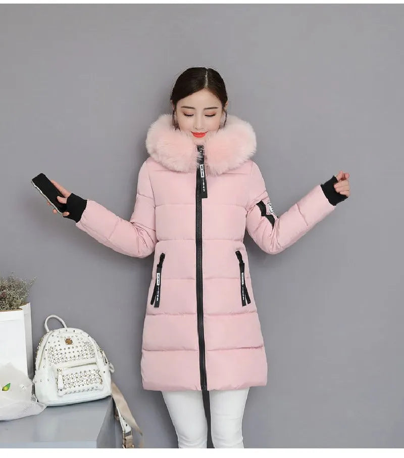 New Parka Women 2022 Winter Jacket Women Coat Hooded Outwear Female Parka Thick Waem Cotton Padded Fur collar Winter Basic Coats