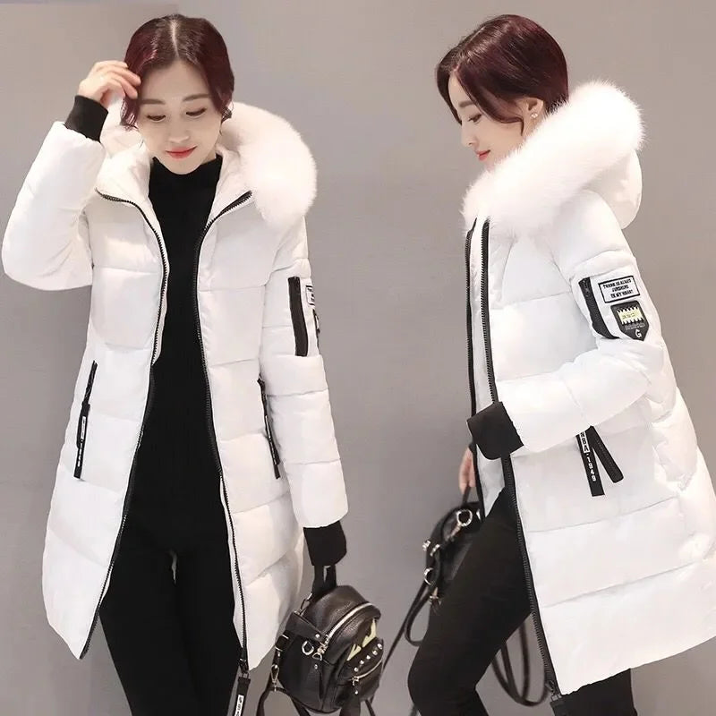 New Parka Women 2022 Winter Jacket Women Coat Hooded Outwear Female Parka Thick Waem Cotton Padded Fur collar Winter Basic Coats
