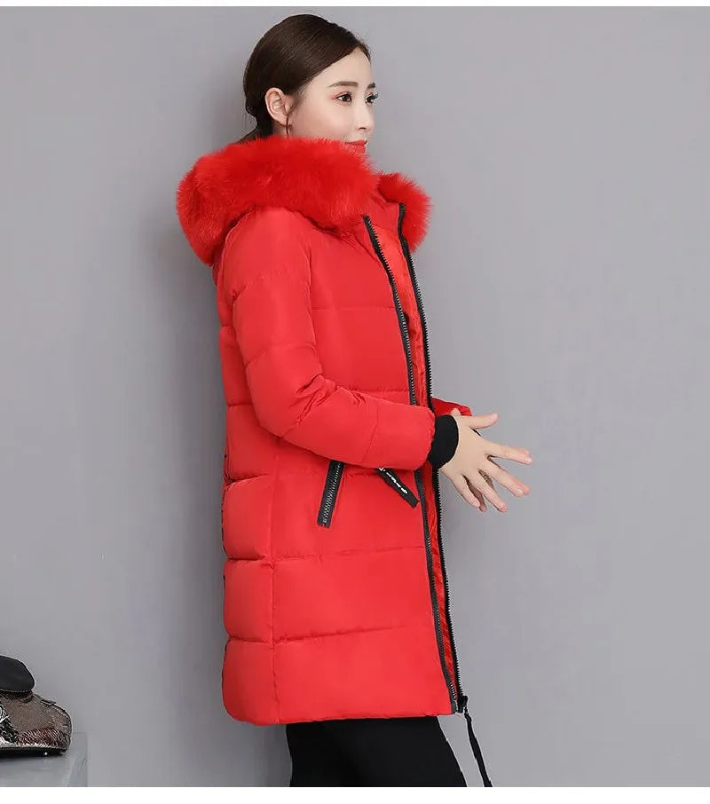 New Parka Women 2022 Winter Jacket Women Coat Hooded Outwear Female Parka Thick Waem Cotton Padded Fur collar Winter Basic Coats