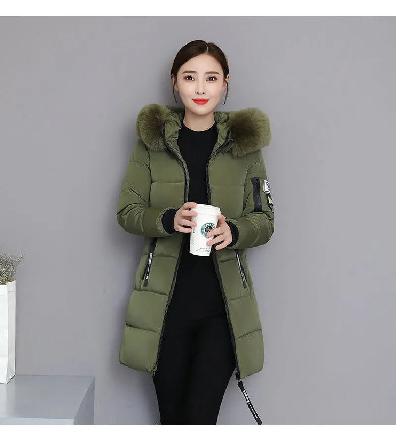New Parka Women 2022 Winter Jacket Women Coat Hooded Outwear Female Parka Thick Waem Cotton Padded Fur collar Winter Basic Coats