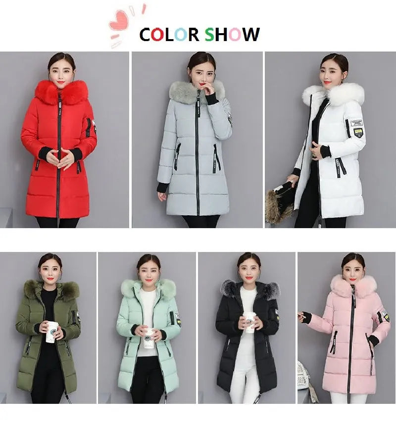 New Parka Women 2022 Winter Jacket Women Coat Hooded Outwear Female Parka Thick Waem Cotton Padded Fur collar Winter Basic Coats