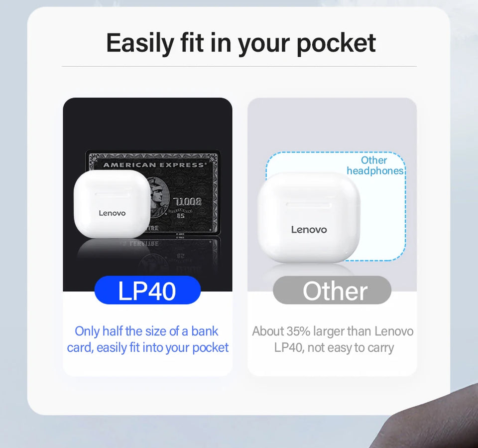 Cuffie wireless originali Lenovo LP40 TWS Bluetooth Auricolari Touch Control Cuffie sportive Auricolari stereo per telefono Android