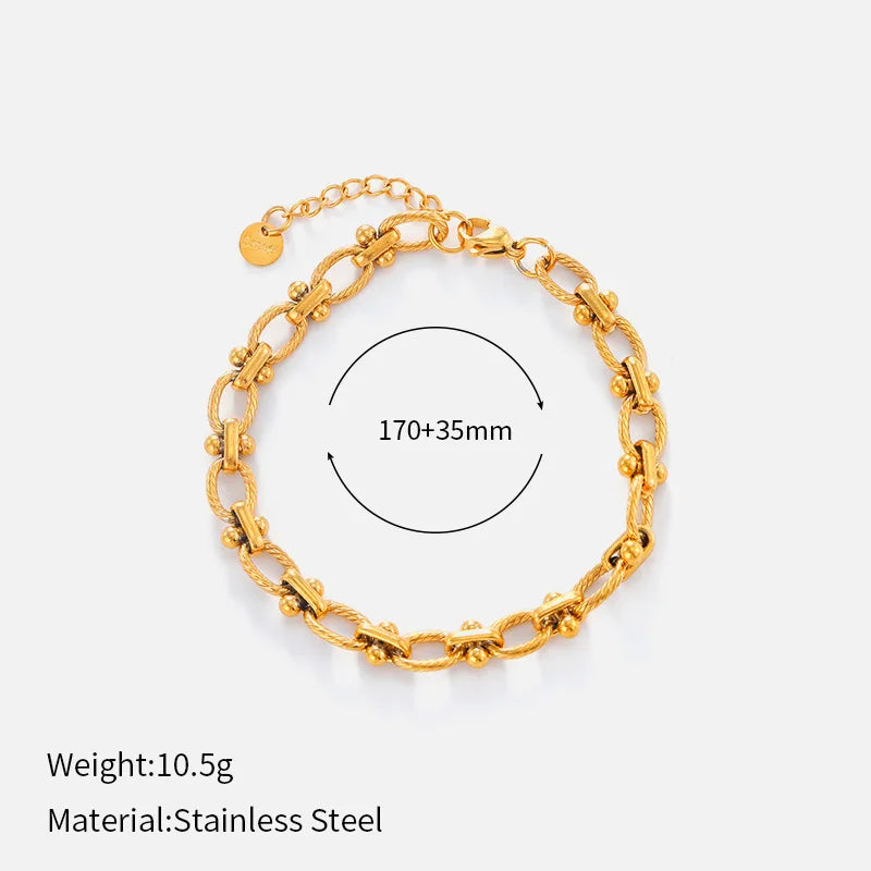 Bracciale con ciondolo a catena spessa multistrato Figaro in acciaio inossidabile, motivo geometrico, stile hip-hop europeo e americano, con chiusura OT