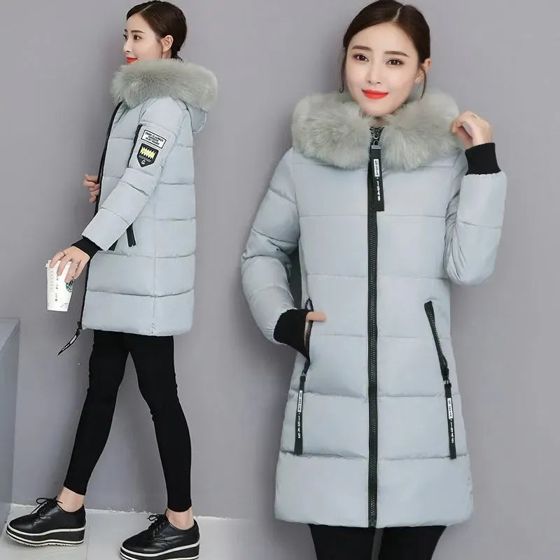 New Parka Women 2022 Winter Jacket Women Coat Hooded Outwear Female Parka Thick Waem Cotton Padded Fur collar Winter Basic Coats