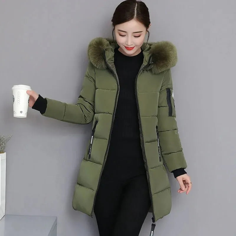 New Parka Women 2022 Winter Jacket Women Coat Hooded Outwear Female Parka Thick Waem Cotton Padded Fur collar Winter Basic Coats