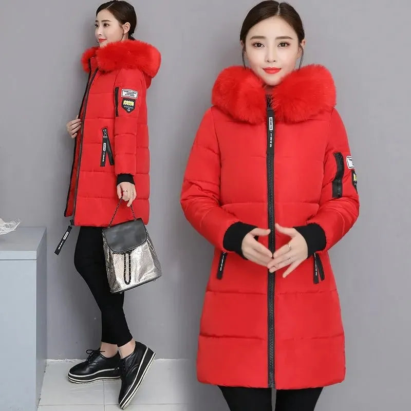 New Parka Women 2022 Winter Jacket Women Coat Hooded Outwear Female Parka Thick Waem Cotton Padded Fur collar Winter Basic Coats
