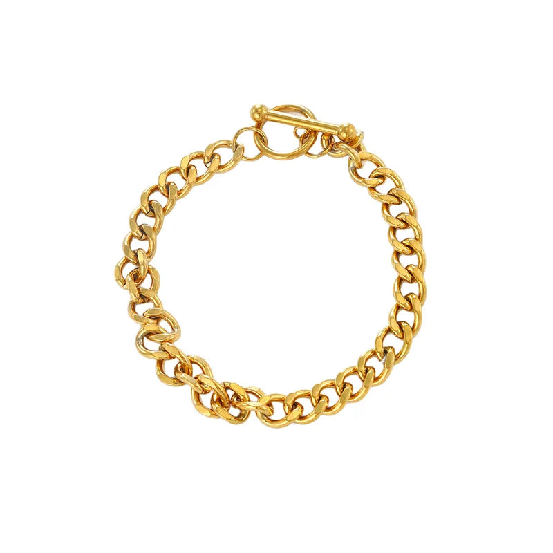 Bracciale con ciondolo a catena spessa multistrato Figaro in acciaio inossidabile, motivo geometrico, stile hip-hop europeo e americano, con chiusura OT