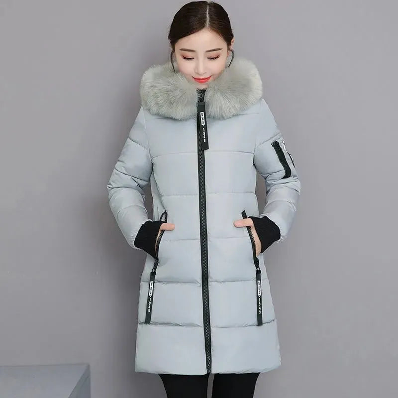 New Parka Women 2022 Winter Jacket Women Coat Hooded Outwear Female Parka Thick Waem Cotton Padded Fur collar Winter Basic Coats