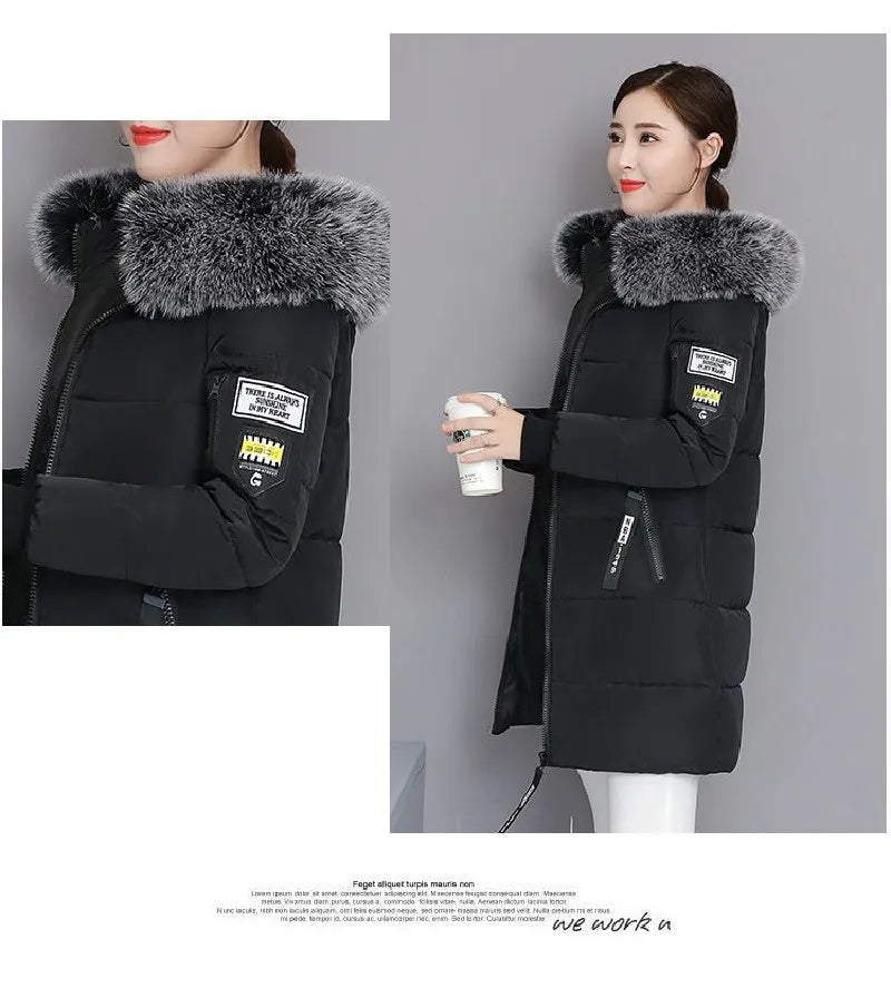 New Parka Women 2022 Winter Jacket Women Coat Hooded Outwear Female Parka Thick Waem Cotton Padded Fur collar Winter Basic Coats