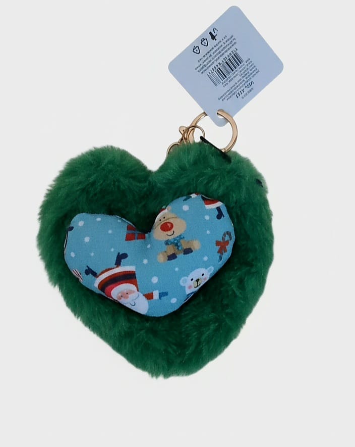 Pelliccia sintetica/soffice, portachiavi, Natale/Festività, cuore, Babbo Natale/pupazzo di neve