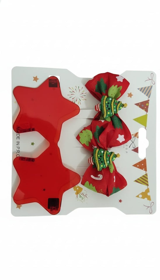 Set di accessori natalizi per bambini: fiocchi per capelli di Babbo Natale e occhiali a forma di stella rossa